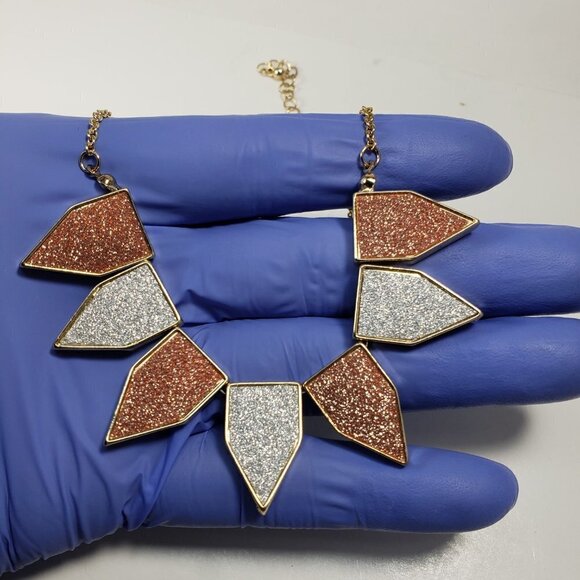 Bold Glitter Geometric Statement Necklace | 18-in | Colorful Bib Women's Jewelry - Picture 3 of 6